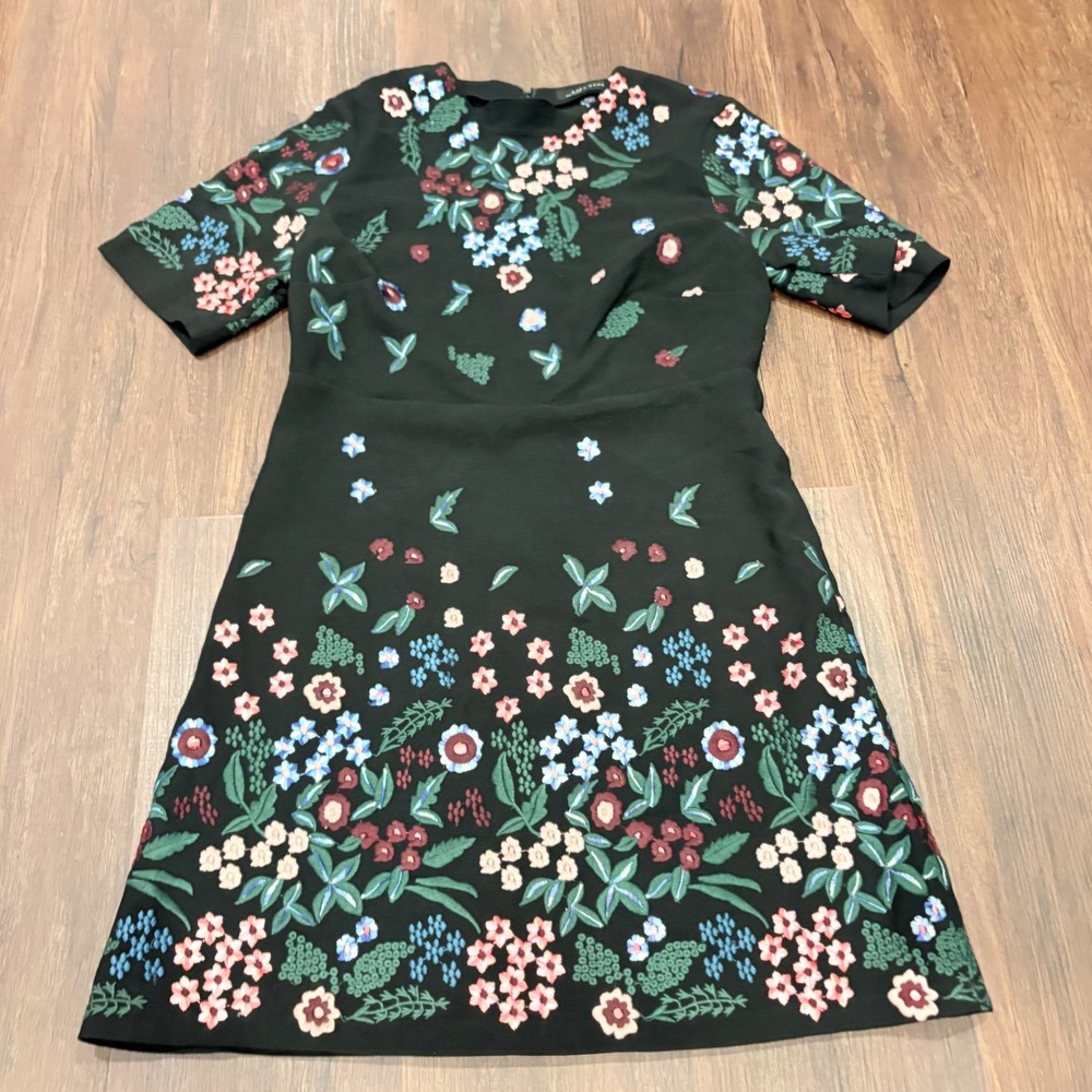 Zara Woman Whimsigoth Black Botanical Embroidered Shift Dress M Dark Coquette